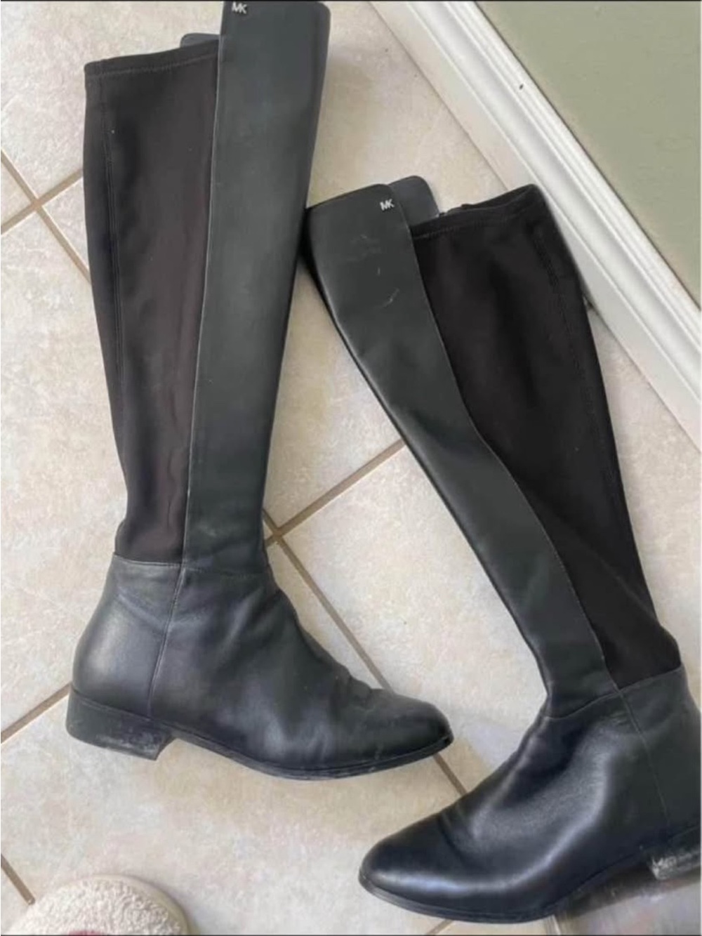 Michael Kors Black Leather Over-the-Knee Stretch Riding Boots